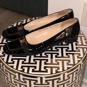 Salvatore Ferragamo Black Flats with Gold Buckle
